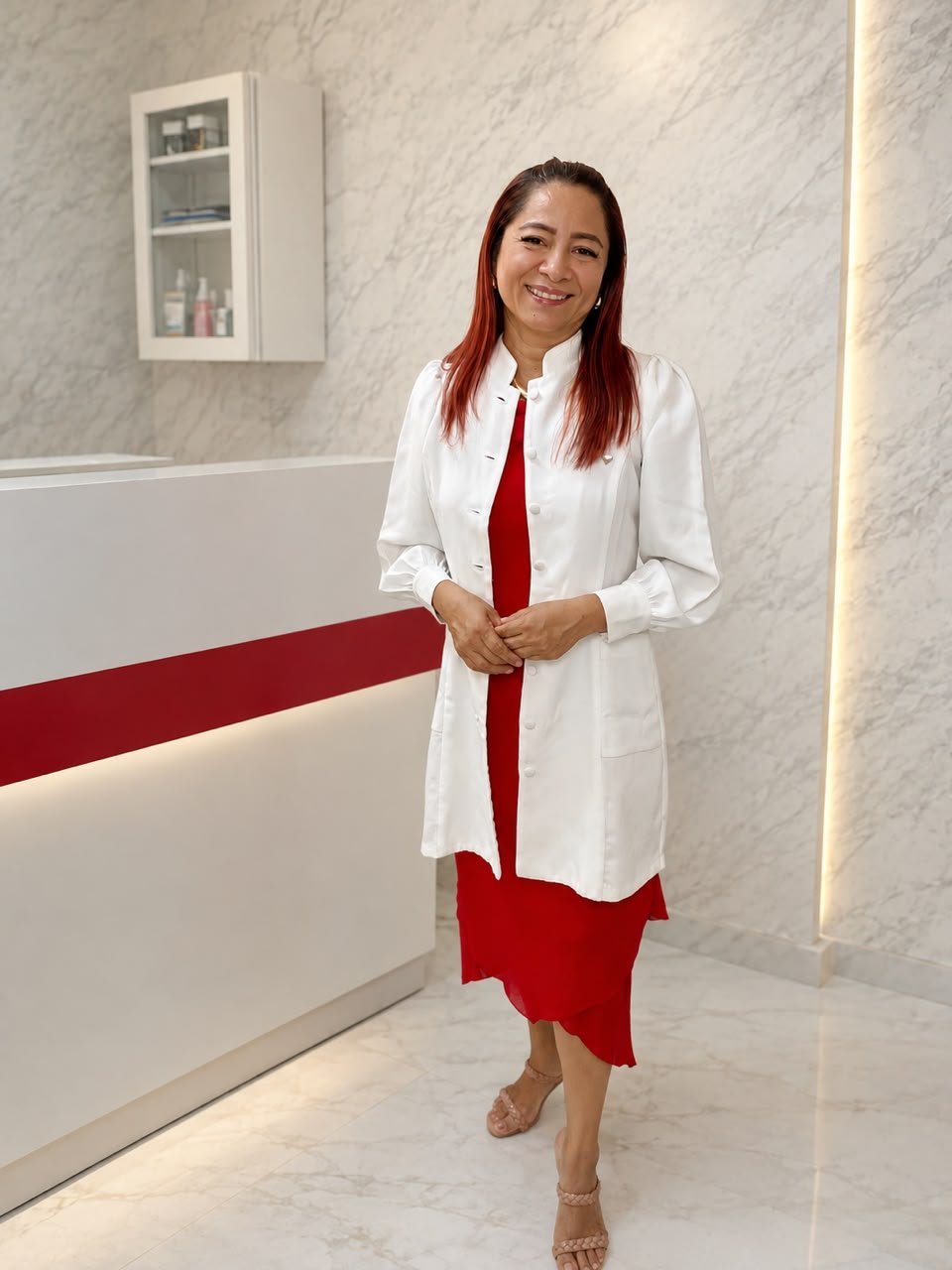 Ana Bezerra na recepção do espaço da Estética Ana Bezerra