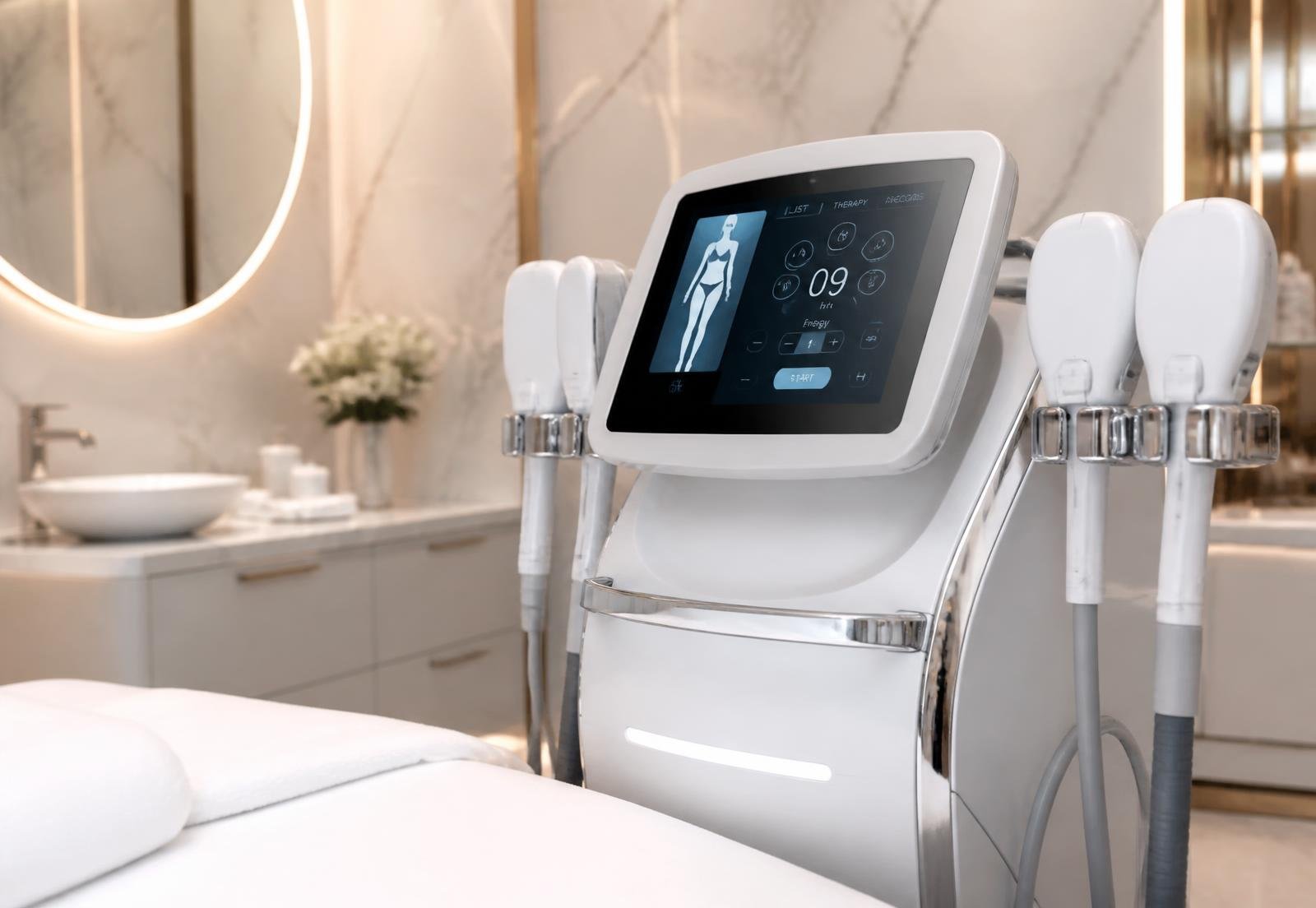 Aparelho de estética avançada em sala de atendimento da Estética Ana Bezerra