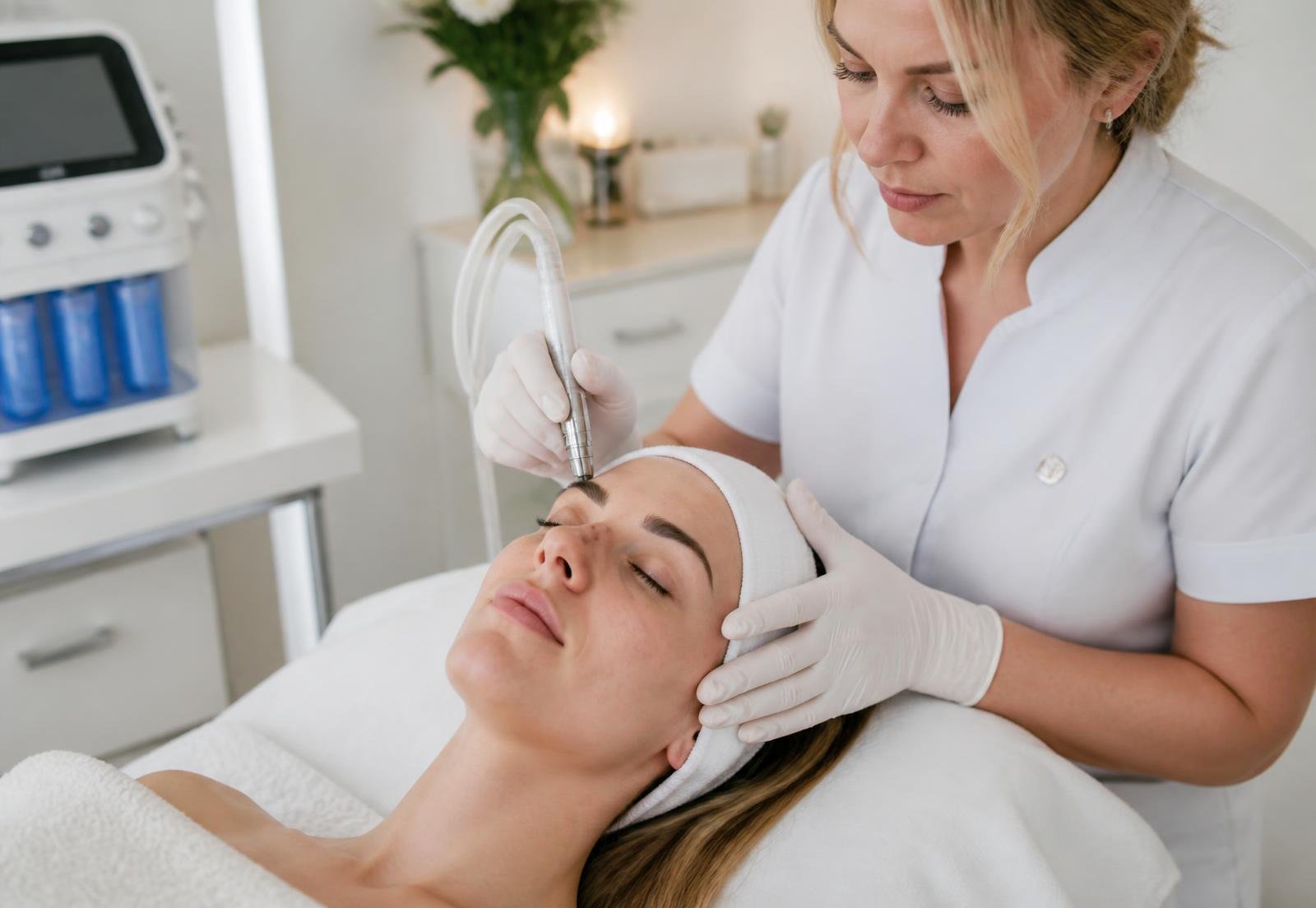 Mulher recebendo procedimento estético facial na Estética Ana Bezerra